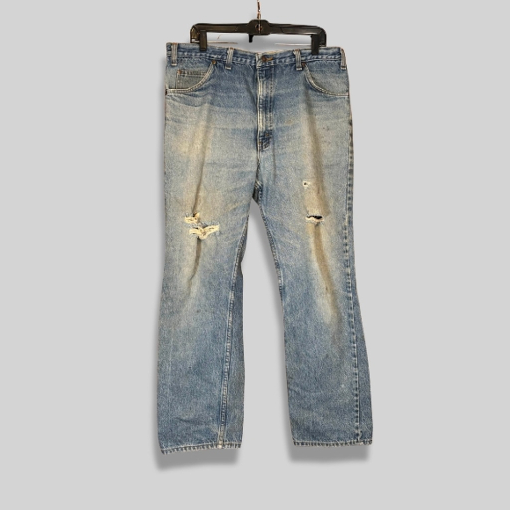 JCPenney Jeans Plain Pockets Straight Leg Cut Distressed Medium Wash Blue 38x32